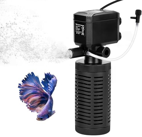hygger Aquarium Filter, 4 in1 Aquarium Innenfilter, Aquarienfilter mit Wasserpumpe Sauerstoff Belüftung Wave Maker, Squarium Pumpe mit Filter für Süß- & Meerwasser 56-113L Aquarien, 15W, 600L/H