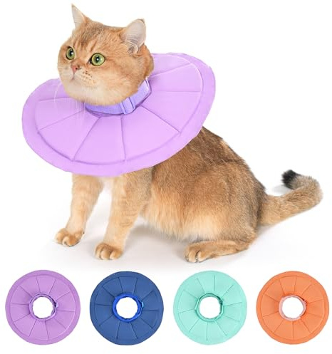 Avont Justerbar återhämtningskrage för katt, mjuk lätt vattenbeständig donutkrage för katter efter operation, anti-slick skyddskrage för läkning - Lila (M)