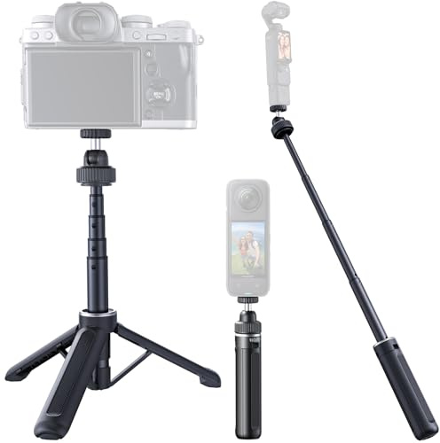 llano 16/40cm Action Camera Tripod for DJI Osmo Pocket 4/3, Insta360 X5 X4 X3, Gopro Hero13/12, Extendable Mini Tripod with 1/4'' Screw, Small Selfie Stick for Sony, Canon, 360° Ball Head, Black