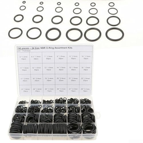 Juego de juntas de goma de nitrilo para manguera de fontanería, 740 piezas con arandelas de metal para soluciones de reparación duraderas
