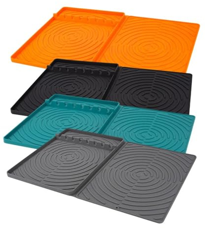 FUBESK Tapis de cuisson en silicone pour barbecue 59,4 x 40,6 cm, anti-adhésif, résistant à la chaleur, avec 8 emplacements pour spatules, fourchettes et brosses Gris