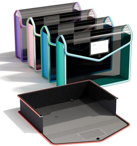 ThinkTex A4 plastmapp, 5 st dokumentmappar genomskinliga kuvert med snäppstängning, inga avdelare, stor kapacitet, blandade färger, för skola kontor hem (svart)