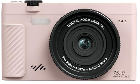 Asixxsix Fotocamera Digitale 4K, Fotocamera Mirrorless WiFi da 75 MP con Flip Screen da 3,0 e Zoom 18x, Fotocamera Portatile per Ritratti Paesaggistici da Viaggio (PINK)