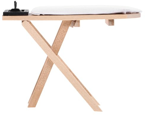 Kisangel Mini Mesa de Hierro para Casa de Muñecas, Kit de Muebles Miniatura Mini Plancha Negra y Tabla de Planchar de Madera, Accesorio Decorativo para Juguetes y Juegos Infantiles