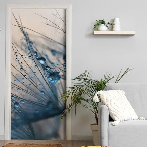 Türtapete selbstklebend blasenfrei | 200 x 90 cm Blaue Pusteblume, Löwenzahn | Tür Aufkleber Türfolie | Einteilig | Wasserfest 3D Türaufkleber Klebefolie Türposter Möbelfolie