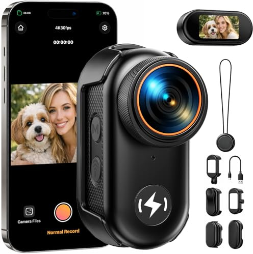 CAMWORLD 4K Mini Body Camera with 64GB Card, WiFi Thumb Action Camera with 1.47 Screen, Magnetic Mount Wearable POV Cameras for TikTok YouTube Vlogging, Motorcycle