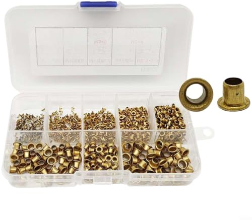 650 piezas de remaches huecos de latón, surtido de 0,9 – 5 mm, ojales de cobre, kit para manualidades y reparaciones