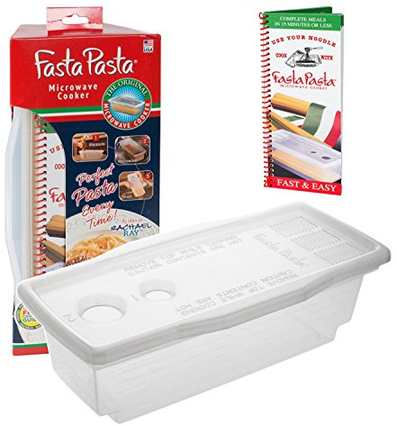 Microwave Pasta Cooker- Original Fasta Pasta w Spiral Cookbook- Microwave Spaghetti Cooker Quickly Cooks Up to 4 Servings- No Mess, Sticking or Waiting For Boil- Perfect Al Dente Pasta