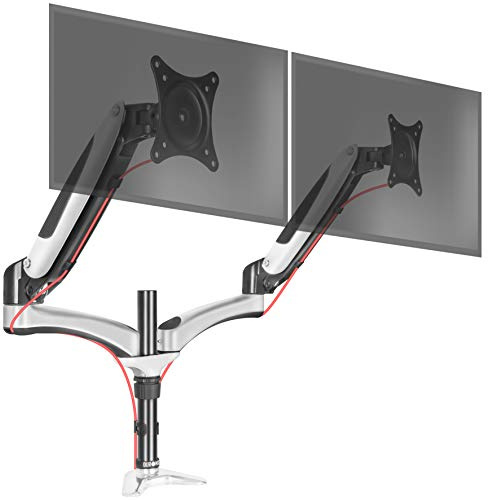 Duronic DM652 Monitorarm, Gasdruckfeder Monitor Halterung 2 Bildschirme bis 27 Zoll, LCD LED Display Ständer bis 8 kg, Höhenverstellbar, Neigbar -90° bis +85°, Drehbar 360°, Monitorhalterung