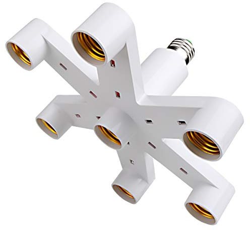 Toplimit 7 Light Socket Splitter,Multi Light Bulb Adapter, Fireproof Adapter Conventer for Standard LED E26 E27 Bulbs,Garage,Kitchen,Dining Room, Intensified Lighting Fixture