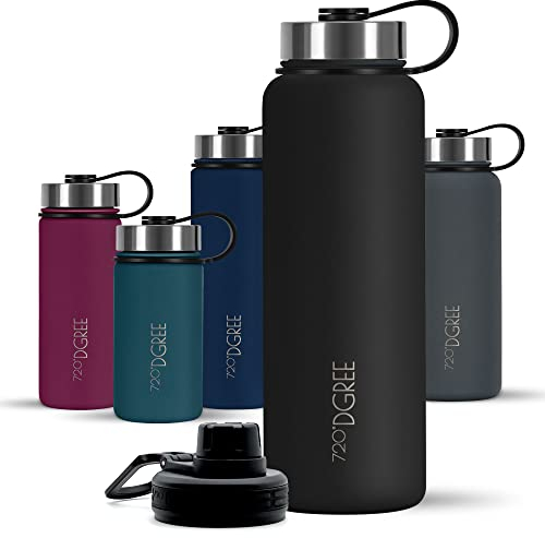 720°DGREE Edelstahl Trinkflasche 950ml „NoLimit“ - Auslaufsicher, Kohlensäure geeignet, BPA-frei - Thermosflasche, Isolierflasche für Sport, Fitness, Outdoor +Gratis Sportdeckel - Onyx Black
