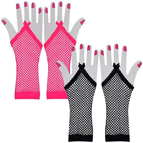 AM Netz Handschuhe Stulpen Fasching Karneval Party Kostümzubehör Erotik Sexy (1 Paar Pink + 1 Paar Schwarz)