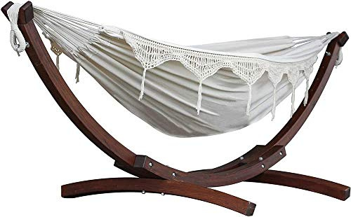 Vivere C8SPCT-00 Amaca Doppio Cotone con Solid Pine Arc Stand, Naturale