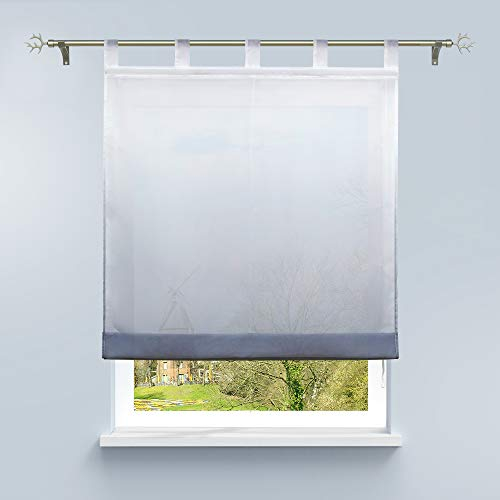 HongYa Raffrollo mit Verlauf Druck Transparenter Voile Raffgardine H/B 140/80 cm Grau Schlaufen