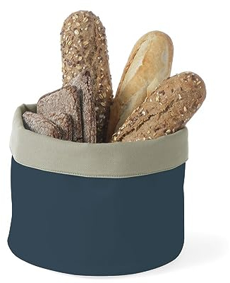 HENDI Brottaschen, rund, strapazierfähig, Brotkorb, Brotmulde, Brotkörbchen, Brötchenkorb, ø150x(H) 150mm, Baumwolle, dunkelblau/grau