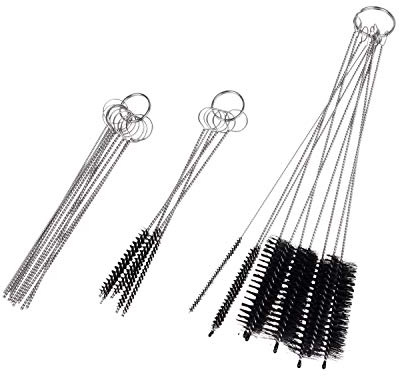 Set of 15 Cleaning Brushes and 10 Cleaning Needles - for Small Openings/Tubes/Pipes - for Example: Spray Paint Gun, Car/Motorcycle/Scooter Carburetor, Pet Feeding Bottle, Coffee Machine, etc.