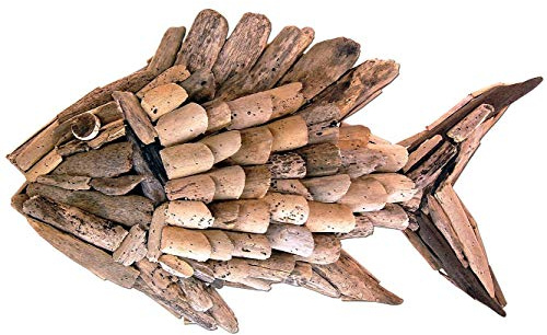 SEESTERN Treibholz Deko mit Fisch (75 cm) Motiv Wanddeko Driftwood Holzdeko /1730
