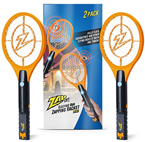 ZAP IT! Bug Zapper Rechargeable Bug Zapper Racket, 4,000 Volt, USB Charging Cable, 2 Pack (Mini, Orange)