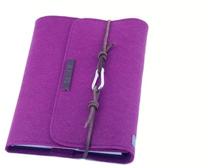 Kalender - Notizbuch Hülle personalisiert A5 cyclam dunkel magenta Filz Name Kalenderhülle Filz Leder Geschenk Schule Abitur Ausbildung Studium Karabiner