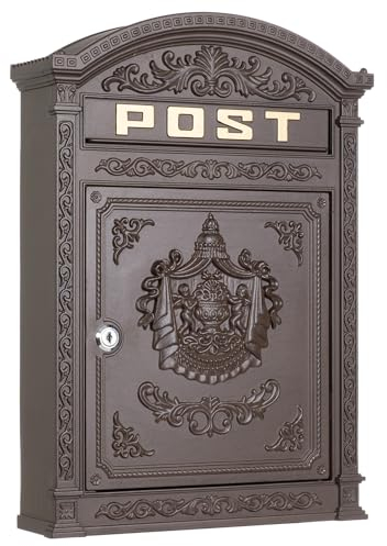 Briefkasten braun Englischer Postkasten Antik Stil aus Aluguss zur Wandmontage Nostalgie Standarformat für Briefe bis Großbriefe