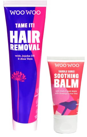 WooWoo Best Sellers Multibuy! - Tame It! Hair Removal Cream 100ml, Jojoba Aloe Vera - Saddle Sore! Soothing Moisturising Balm 50ml, Chamomile Rosehip Oil