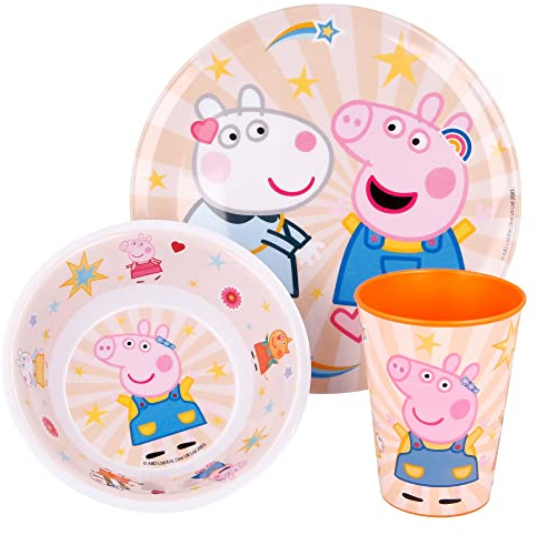 Stor 8412497412594Melamine Dinnerware 3-Piece Set Without Border, Peppa Pig Kindness Counts