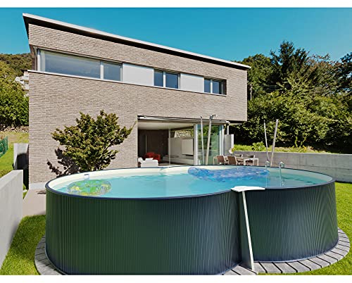 Planet Pool Stahlwandpool achtform 470x300x120 cm, Stahl 0,4 mm anthrazit, Folie 0,4 mm Sand, Einhängebiese