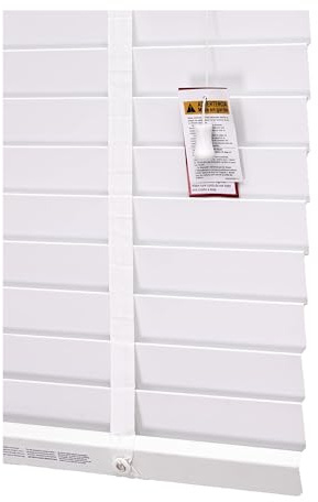 Funky Gadgets Faux Wood Blinds Window Venetian Blinds with Strings and THE OTHER with TAPE Window Blinds Smooth 50mm Slats TRIMMABLE Easy Fit Home Office (White With Tape, 180cm width x 213cm drop)