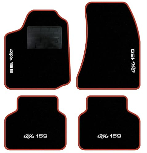 QUEMAR Tappetini Auto per Alfa Romeo 159, Bordo Rosso, Ricami 4 | 2005-2011 / Kit Tappeti Moquette e Gomma su Misura / Set 2 Anteriori + 2 Posteriori / Ricami e Colori Personalizzati