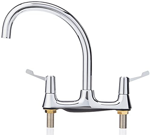 Bristan Lever Deck Mounted Kitchen Tap, Chrome, VAL2 DSM C CD | Classic design, Swivel spout, Dual 3 lever operation, Kitchen mixer tap