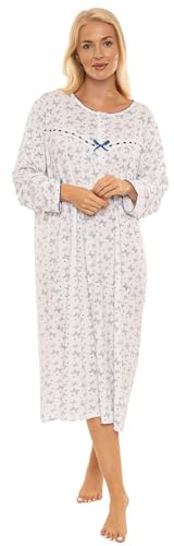 Suzy & Me Ladies Long Sleeved 100% Cotton Jersey Butterfly Print Nightdress. Plum, Navy, 8-10 12-14 16-18 20-22 24-27 (Marine 48-50)