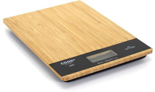 COOK CONCEPT - KU6613 Balance de Cuisine Rectangulaire - Conçu pour Précision et Fonctionnalité - Bambou - Capacité 5kg - Dimensions 18 x 20 x 15 cm - Couleur Marron/Noir