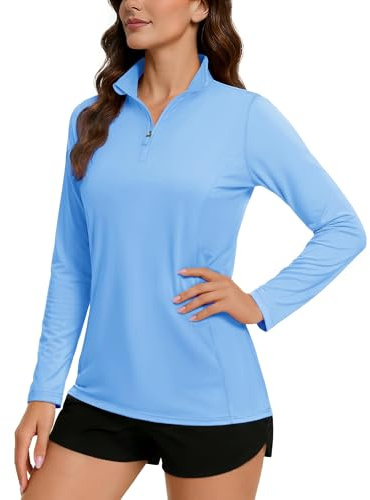 TACVASEN Damen Langarm Uv-Schutz UPF 50+ 1/4 Reißverschluss Langarmshirt Rash-Guard-Shirt