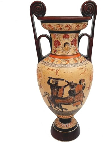 Achilles mit Briseis, Herkules mit Kentaur, Griechische Keramikvase/Amphore, 57 cm