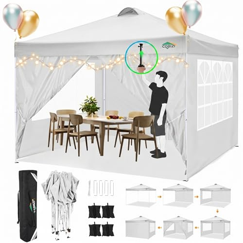 COBIZI Pavillon 3x3m Wasserdicht, Faltpavillon Gartenpavillon Partyzelt Gartenzelt Festzeltfaltbar Pop-up Gartenzelt Partyzelt (3x3m+4Seitenteilen+4Sandsack+Lüftungsschlitze, Weiß)