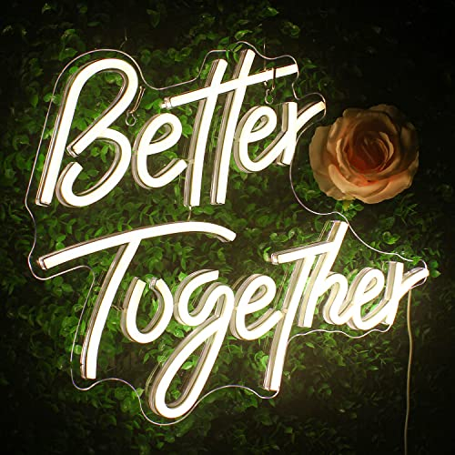 Looklight Better Together Neon Sign Palabras de neón blanco cálido neón LED Letras decorativas LED alimentadas por USB para bodas, fiestas, clubes, cumpleaños, bar, decoración de cumpleaños