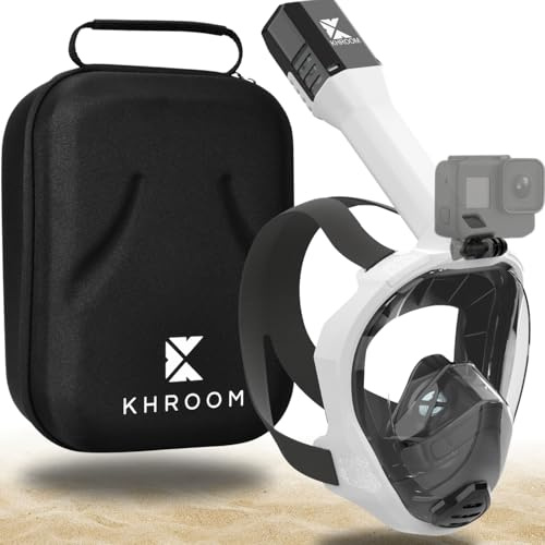 Khroom snorkelmask vuxen helmask absolut CO2 säker | Vår BÄSTA dykmask Seaview Pro för snorkling | helmask snorkelmask | snorkling set alternativ (S/M vit + väska)