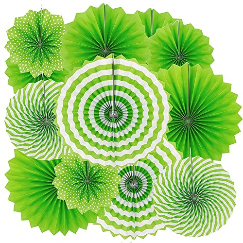 Wambere 12 Stück Papier Fächer Dekoration Hanging Girlande Blumen Papierfächer Party Deko Set,Dekorpapier Aufhängen Fächer für Party Hochzeit Feier Baby Shower Geburtstag Festival Weihnachten,Grün