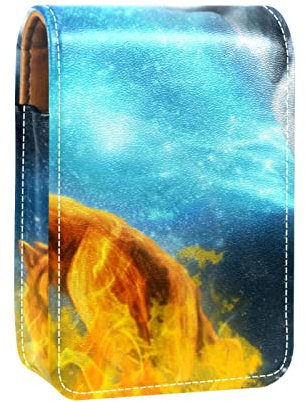 Fire and Ice Wölfe Lipgloss-Halter Lippenstift Etui Tragbare Mini Lippenstift Aufbewahrungsbox Reise Lippenstift Organizer Case mit Spiegel für Frauen, Mehrfarbig, 9.5x2x7 cm/3.7x0.8x2.7 in