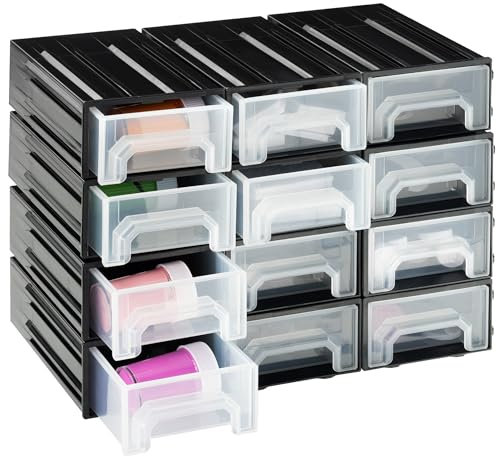 Navaris Boîte de rangement à 12 tiroirs - Boîte de tri en plastique - Système de rangement pour vis - Boîte pour accessoires d'atelier - Boîte de rangement noire