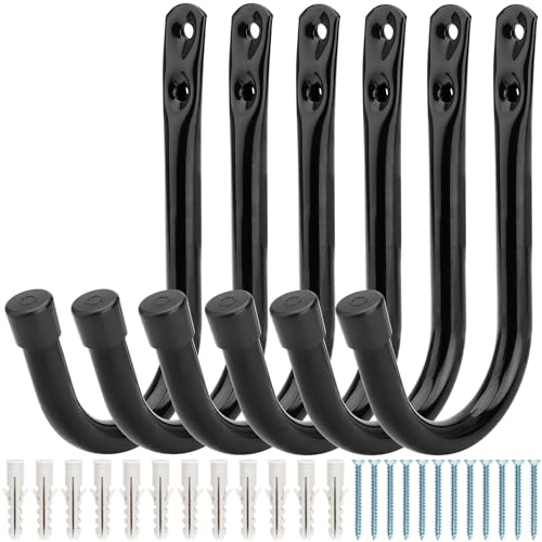 Gancio a J per garage, 6 ganci in acciaio, 9 cm, ganci per montaggio a parete per organizzare attrezzi da giardino, accessori per ripostigli, articoli sfusi