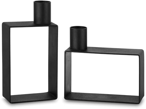 Romadedi Kerzenständer Schwarz Deko Wohnzimmer - 2er Set Geometrische Kerzenhalter Stabkerze Metall für Kerzen Hochzeit Tischdeko Weihnachten Minimalistische Modern Home