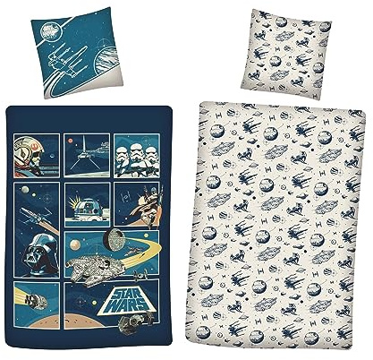 AYMAX Star Wars - Set di biancheria da letto double-face, 2 pezzi, 135 x 200 cm, 80 x 80 cm, multicolore