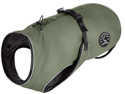 HUNTER Uppsala Hundemantel | Polyester, 2in1 Design mit herausknüpfbarem Innenfutter, wasserabweisend, reflektierende Paspeln, Farbe: Khaki, Größe: 55