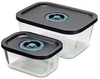 Tognana Avantspace, set 2 contenitori rettangolari 0,47 L - 1,38 L con coperchio salva freschezza e per sottovuoto, vetro, trasparente