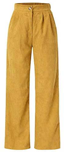 Womens Cord Trousers Winter Casual High Waisted Wide Leg Long Trousers with Pockets Plian Thick Straight Leg Button Baggy Corduroy Pants for Women Khaki