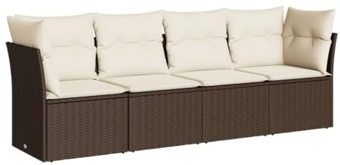 vidaXL Loungegrupp för trädgården med dynor 4 delar konstrotting brun
