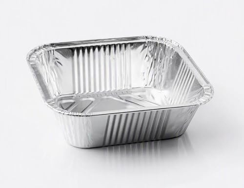 Generico 25/50/100 Vaschette in Alluminio VARIE DIMENSIONI bordo G | Argentate contenitori per Alimenti USA e Getta, teglie in Alluminio per Takeaway (100pz 1 porzione 15x12cm)
