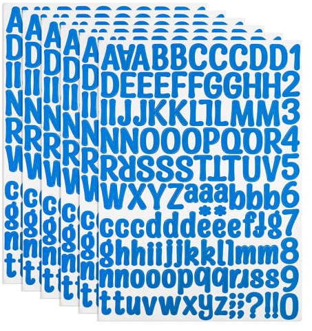 PATIKIL 6 Hojas Pegatinas de Letras y Números Adhesivas, Alfabeto Número Pegatina de Vinilo Impermeable para Buzón, Señal de Dirección, Manualidades de Tarjetas, Azul Claro