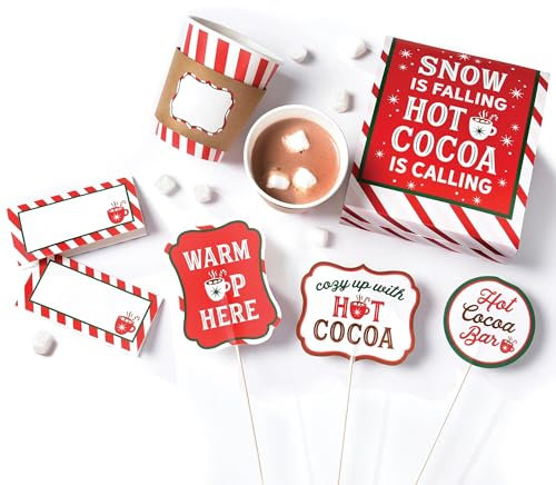 Kit de accesorios para fiesta de barra de cacao en blanco, rojo y verde, perfecto para celebraciones de Navidad y vacaciones (1 juego)